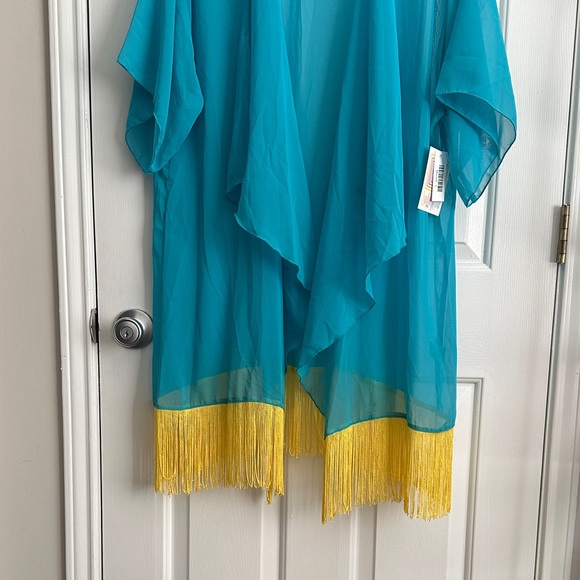 LuLaRoe Tops - LuLaRoe Teal and Yellow Fringe Kimono